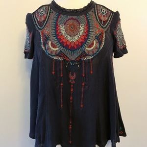 Free People Brown Tunic Top Embroidered XS